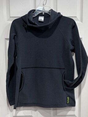 Melanzana Women’s Small Micro Grid Hoodie Dark Grey Jacket EUC Microgrid